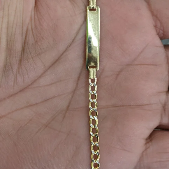 10kt Real Gold Cuban Curb Diamond Cut ID Bracelet